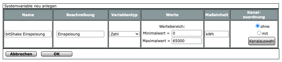 Systemvariable anlegen